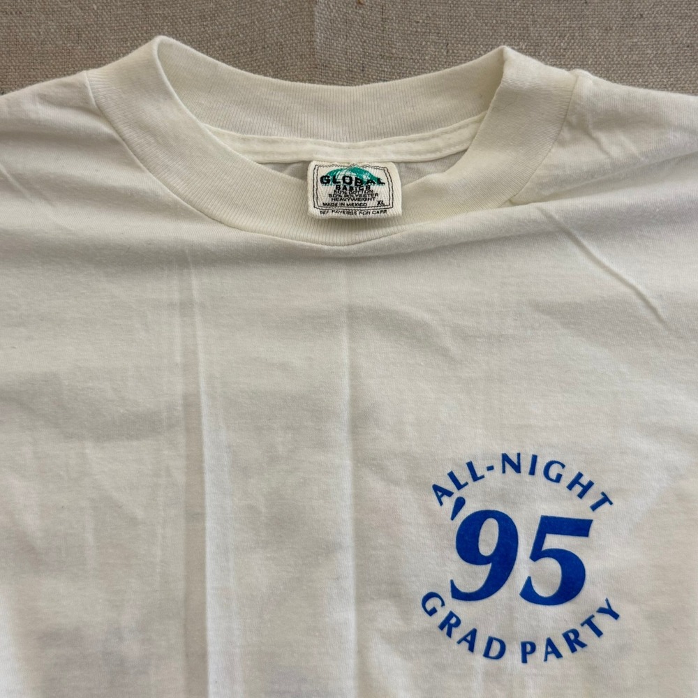 Vintage TJHSST 1995 All-Night Grad Party T-Shirt Global Basics White XL